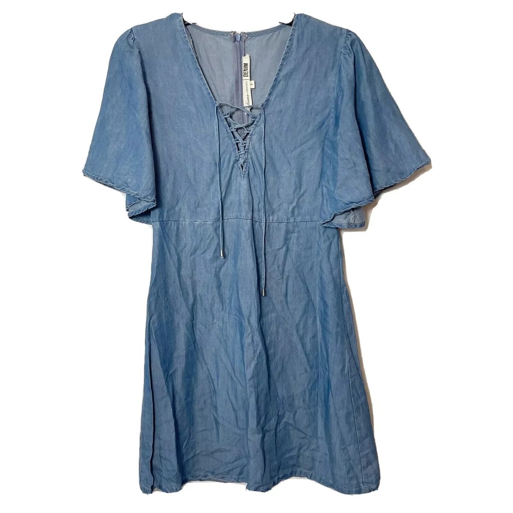 Lovers + Friends Washed Ashore Mini‎ Dress Size S Blue Denim Flutter Sleeve